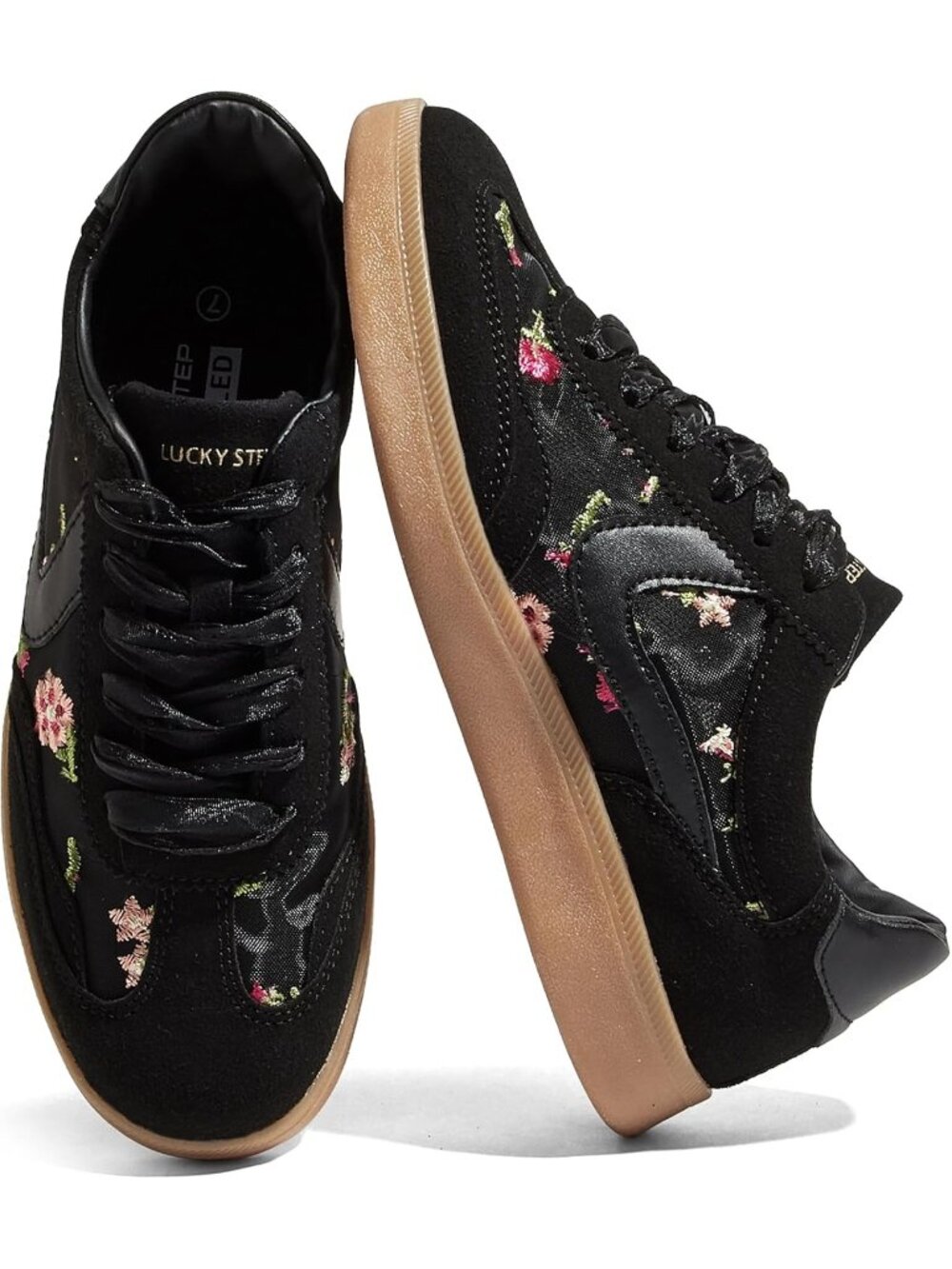 Women's Black-Mesh Faux Leather Non Slip Round Toe Flat Heel Classic Sneaker